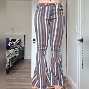 Rock & Roll Cowgirl High-Rise Striped Flare Jeans - Rust, Navy, Cream